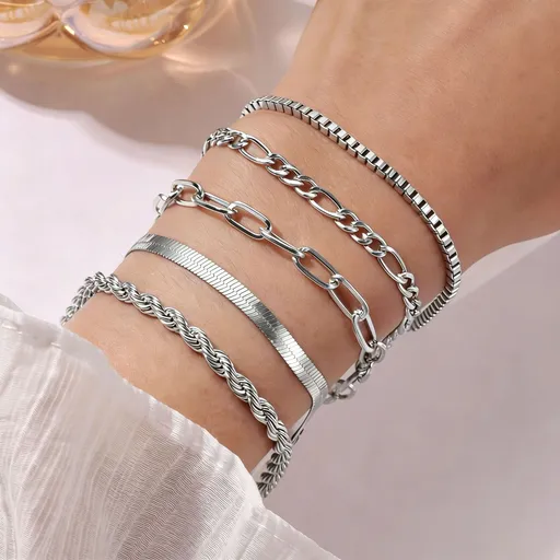 Trendy Irregular Bangle Set Women Stackable Bracelet Set Hand Jewelry H8975 Silver Ideal Christmas Gift