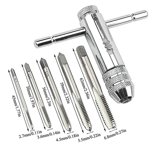 Ratchet T-Handle Tap Wrench + M3 M4 M5 M6 M8 Machine Screw Metric Thread Milling Plug T-Type Set, Hand Tapping Tool for Aluminum