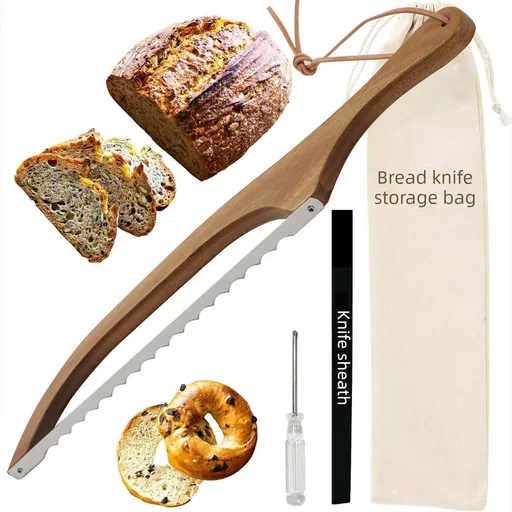 Bread Slicer Knife Set, Single Edge Stainless Steel Serrated Bread Cutter with Storage Bag, Blade Cover & Screwdriver for Baguette, Toast, Sourdough