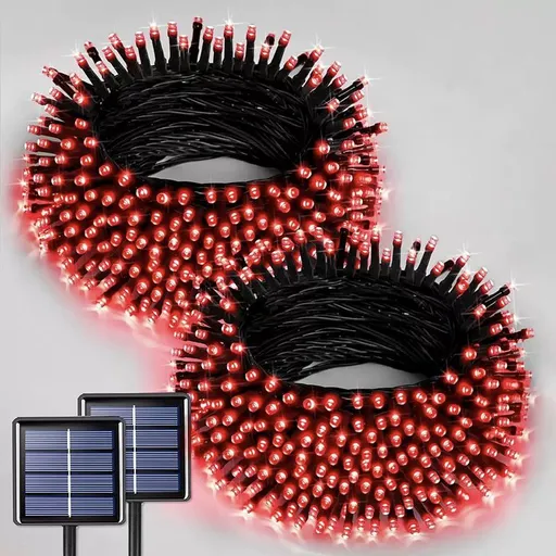 Solar String Lights Outdoor, 2 Pack LED Solar Outdoor Lights | Solar Fairy Lights with 8 Lighting Modes, Waterproof Solar Christmas Halloween Lights for Outside Tree Garden Balcony Gazebo Party - Red - Size 22ft 30-LED String Light