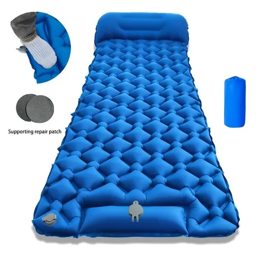 Camping Inflatable Mattress Breathable Camping Mattress Nylon Fabric Inflatable - Blue - Size 190cm
