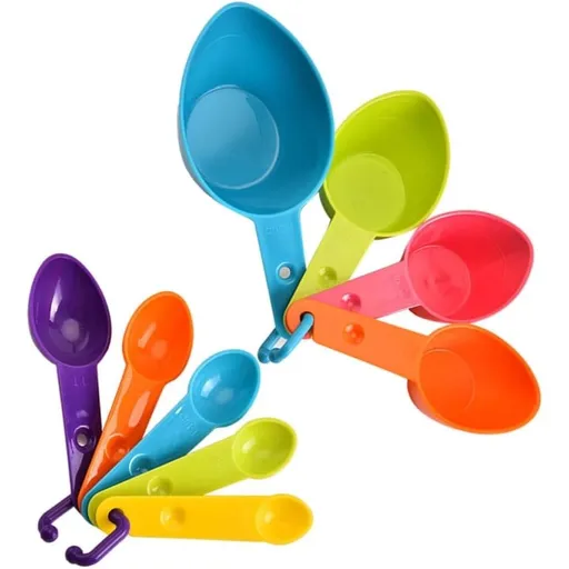 9-Piece Measuring Cup and Spoon Set, Plastic Colorful Stackable Kitchen Tools for Baking