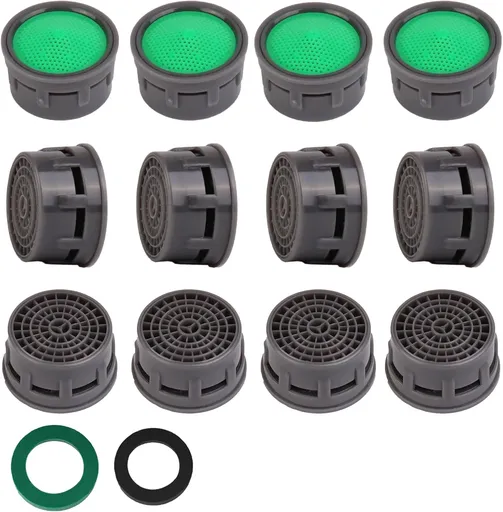 Faucet Aerator, Flow Restrictor Insert, Sink Aerator Replacement Parts for Bathroom or Kitchen Sink Faucet Filter, Fit for Internal and External Thread Faucet Aerators, with Washer (12pcs)