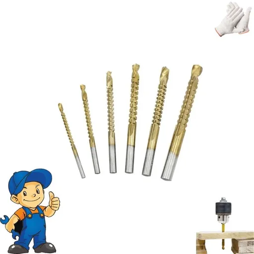 Twist Drill Bit Set Power Tool Accessories, Titanium Coated Hss Twist Drill Bits, 3-10mm Titanium Plated High-Speed Steel Serrated Drill Bits, for Plastic Metal Wood Hole
