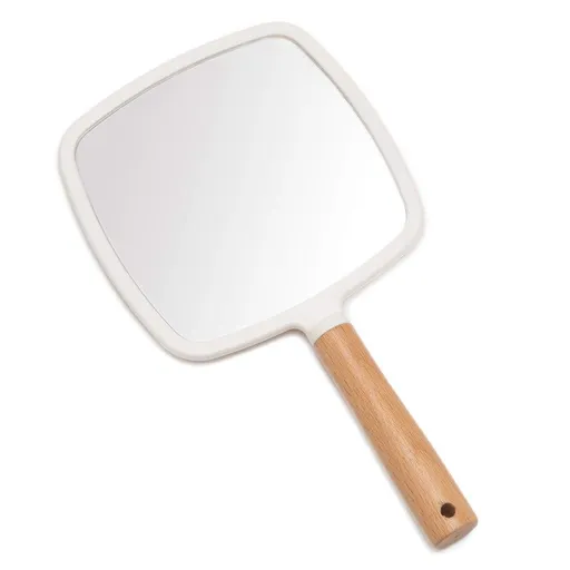 Hand Mirror,Natural Bamboo Hand Held Mirror with Handle,Small Cute Handheld Mirror for Shaving Single-Sided Portable