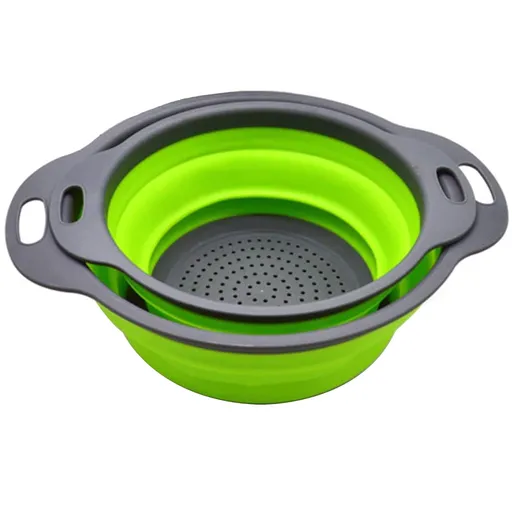 Collapsible Colander, Set of 2 PCS Collapsible Strainer, Space-Saving Kitchen Strainer, Food-Grade Silicone Folding Strainer