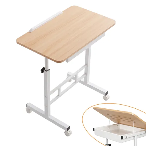 Laptop Desk Adjustable Height Mobile Bedside Table Wood Finish