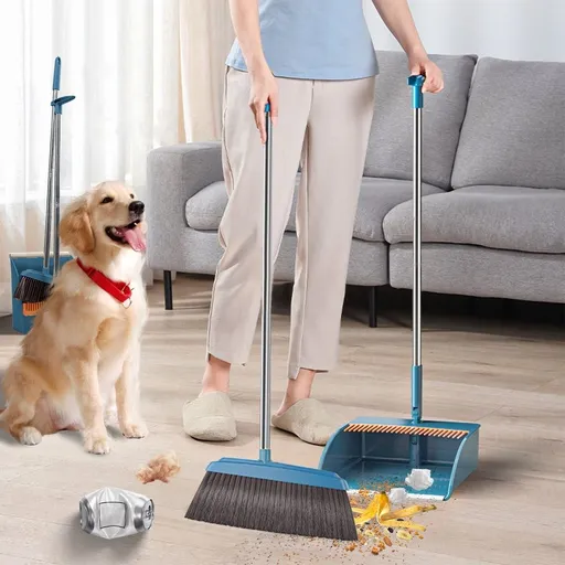 Broom and Dustpan Set Indoor 180 Rotatable Standing Storage, Broom and Dustpan Set Foldable Hand Broom, Brooms and Dustpan Set with Scraping Teeth and Scraper Deep Cleaning Suitable for Home