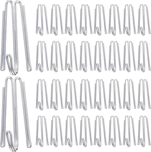 Pleat Hooks Stainless Steel Curtain Hooks Drapery Clasp and Pin 4 Prongs Pinch Pleat Tools Clips for Window, Shower Curtain(60 Pcs)