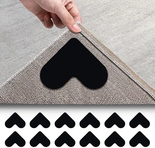 [12 Pack] Rug Pad Gripper, Double Sided Non-Slip Rug Pads Rug Tape Stickers Washable Area Rug Pad Carpet Tape Corner
