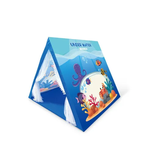 Kids Play Tent for Indoor Outdoor Fun, Waterproof Triangle Teepee with White Mesh Curtains, Spacious 3-in-1 Design for Ages 3+ – Perfect for Playtime, Family Bonding, and Holiday Gifts in Blue Ocean, Pink Mermaid, Light Blue Indian, or Purple Feather