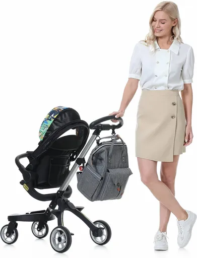 Extra wide opening and dual zippers Care Diaper Bag Backpack for Girl/Boy, Wide Opening, Multifunction Organizing Pockets (Gray)