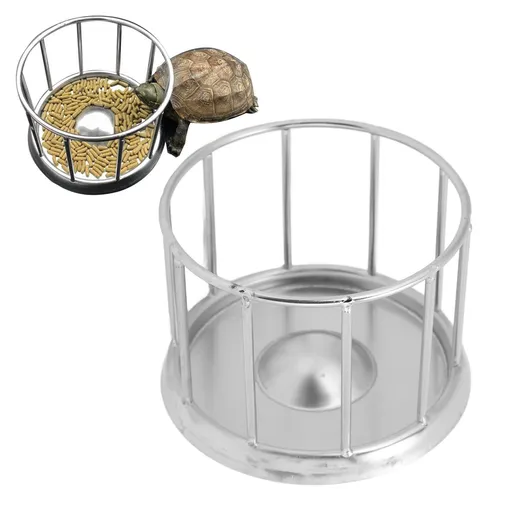 Reptile Stainless Steel Food Dish Tortoise Feeding Basin Round Railing Shape Tortoise Dish Water Tray Pet Supplies for Home
