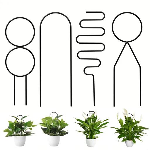 4 Pcs Small Metal Trellis for Potted Plants,Gold Trellis for Climbing Plants Indoor,Mini Trellis for Potted Plant Support (Black)