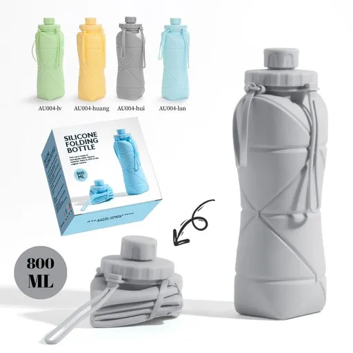 800ml Large-Capacity Food-Grade Silicone Folding Water Cup, Portable Outdoor High-Temperature Resistant Water Bottle, Travel and Camping Compressible Water Bottle, Travel Water Cup - Gray
