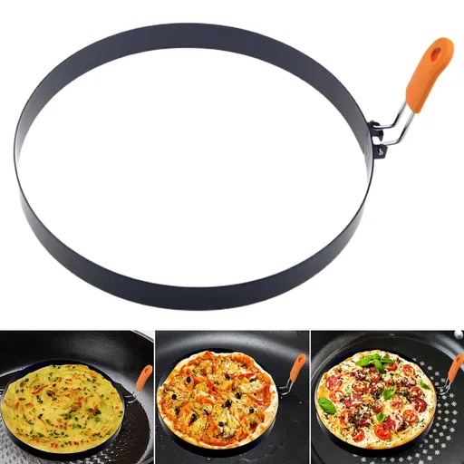 1 Piece Omelette Ring, Stainless Steel Non Stick Griddle Mold with Silicone Handle for Pancakes Eggs and Breakfast, Black, 7.87 inches