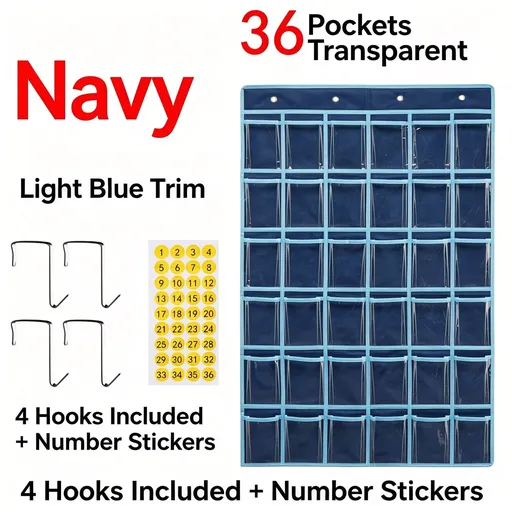 Navy 36 Pockets | Labeled Hanging Storage Bag | Halloween Durable Work Gift | Sturdy Multi-Pocket for Work Card Phone Calculator