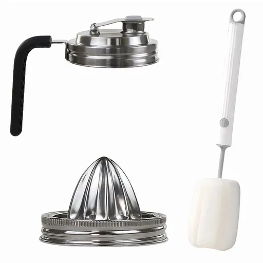 Stainless Steel Pour Spout & Juicer Lid, Leaking Proof Flip Cap with Handle, Citrus Reamer for Wide Mouth Jars
