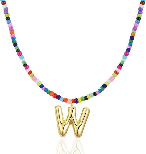 Colorful Initial Necklaces Graduation Gifts for Girls Kids Teens, 6-18 Year Old Girl Birthday Gift Teen Girl Gifts Trendy Stuff Gold Bubble Letter Pendent Necklace Jewelry（W)