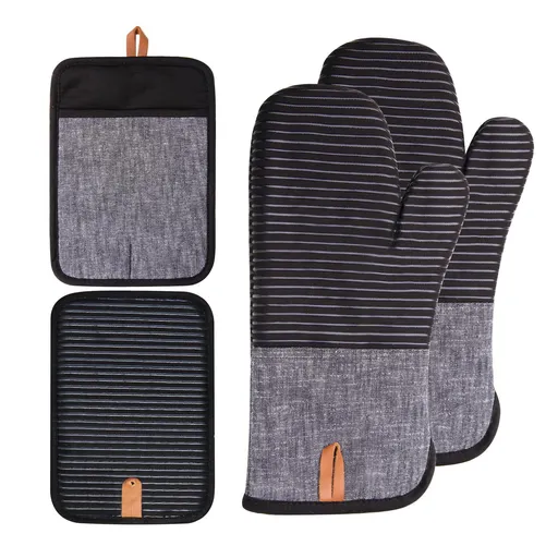 4PCS Oven Mitts and Pot Holders, Silicone Oven Gloves, Heat Resistant Oven Mitts Sets, Non-Slip Silicone Textured Grip, (Black)