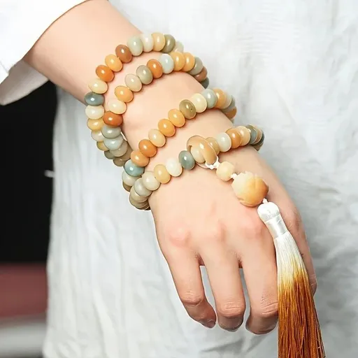 108 Bodhi Root Bracelet, 8mm Sutra-Worn Multi-Loop Long Beads, Zen Meditation Buddhist Prayer Beads