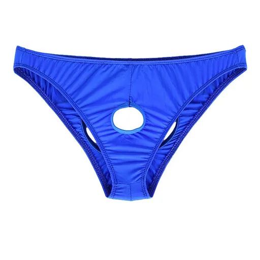 Men's Ice Silk Open Crotch Briefs One Size Blue