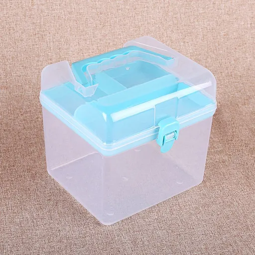 1 Piece Plastic Storage Bins With Lid and Handle, Plastic Latch Storage Box, Stackable Storage Container, Small Plastic, Light Blue, 16 x 14 cm