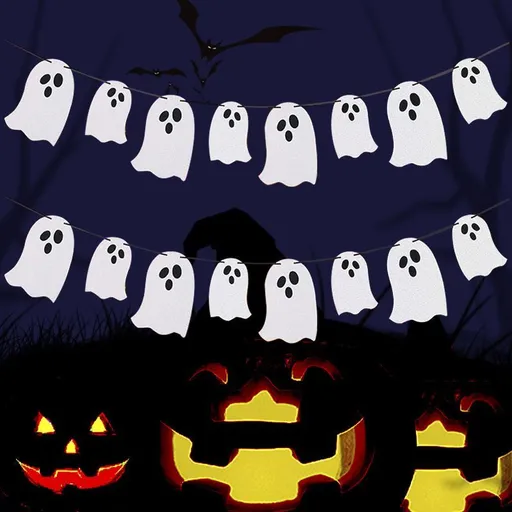 Halloween Bunting Ghost Decoration Party Supplies Halloween Party Spooky Decor - White - 2