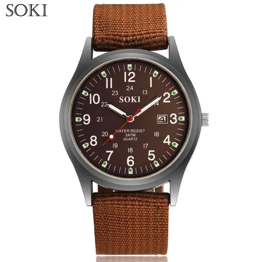 Men's Watch Quartz Calendar Military Green Canvas