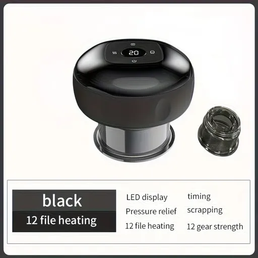 Smart Cupping Massager: Wireless & Portable/One-Button Pressure Release/12-Level Red Light Heat Therapy, Detachable & Easy to Clean, Full-Body Applicable for Circulation Boost, Revitalize Your Body and Mind at Home or On the Go,black