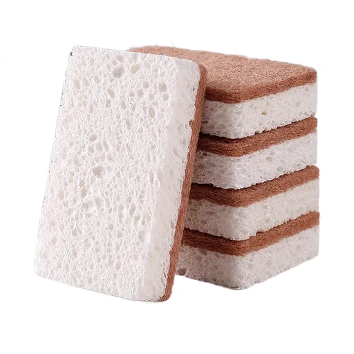 12 Pack Yellow perforated Wood Pulp Cellulose Dish Sponge - Double-Sided Kitchen Cleaning Pad, Oil-Resistant, Highly Absorbent, Durable Wood Fibre Scourer for Pots and Pans