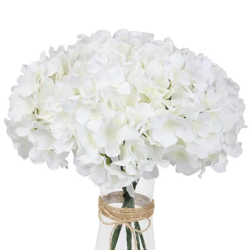 Exoment Silk Hydrangea Heads with Stems,White Artificial Flower Heads Wedding Centerpiece Home Party Baby Shower Decor(10,White)