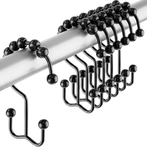 12 Pack Shower Curtain Hooks, Heavy Duty Coated Stainless Steel, Rustproof and Corrosion Resistant, Smooth Glide Double Hooks for Standard Shower Rods, Black (12 Pack)