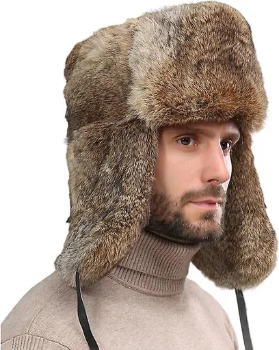 Fur Hat - Unisex - Men's Winter Hat - Women's Fur Hat - Winter Trendy Electric Bicycle Earmuff - Keep Warm - XXL (58-60cm) - Khaki