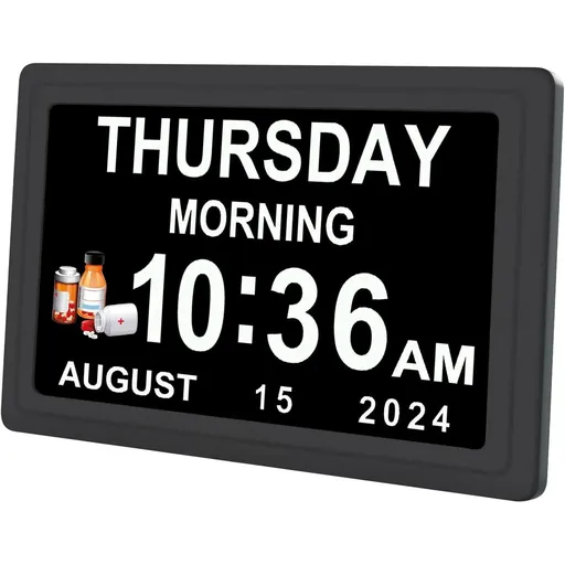 Dementia Digital Clock for Seniors, Extra Large Electric Calendar Clock With 20 Alarms Auto DST and HD Display, 10 in, 1024 x 600P