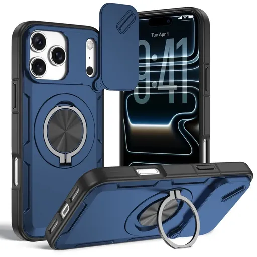 2-in-1 Magnetic Sliding Lens Case, Blue for iPhone 17 Pro Max