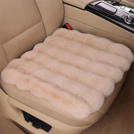 Khaki Soft 3D Fluffy Bubble Fleece Car Front Seat Single Pad with Non-Slip Backing, Universal Warm Plush Car Seat Cover 45 x 45cm White