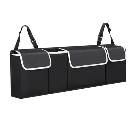 Backseat Trunk Organizer for Car - Durable Trunk Hanging Storage Bag with 4 Large Storage Pocket & 3 Adjustable Buckles Space Saving Expert (Black A)