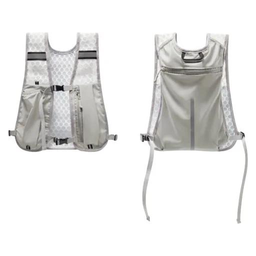 Grey Lightweight Running Hydration Vest Backpack - Breathable Mesh Reflective Sports Pack with 4 Straps, Water Bottle / Phone Holder and Back Zipper Pocket for Marathon Hiking Cycling Trail Running