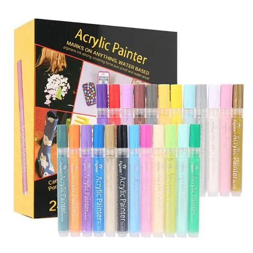 Flysea 12-80 Colours Acrylic Paint Pens Painting Stone Ceramic Glass Marker2-3Mm - 24-Colour Set