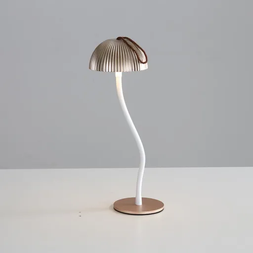 Gold Three-dimensional stripes Sleek Minimalist LED Mushroom Table Lamp - Rechargeable 3-Color Touch Control, Bar & Ambient Light