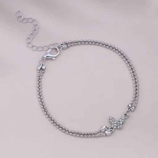 Vintage Crystal Butterfly Bracelet Silver Double Chain Bracelet Butterfly Bracelet Butterfly Bracelet Women's Jewelry