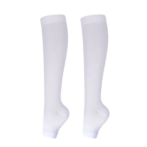 Open Toe White Compression Calf Socks Size XXL (43-46) | Christmas Plus Size Inclusive Gift | Wide Calf Compression Socks for Big Size Long Standing
