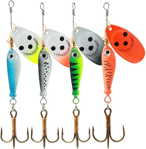 4Pcs Fishing Lure Spinner Baits, Bait Bionic Hard Baits,Metal Rotating Sequin baits for Bass, Trout, Walleye, Northern Pike and Salmon 0.63oz