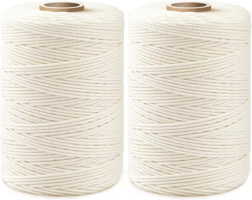 1,200ft (600ft x 2Rolls) Butchers Twine 2mm Cotton String for Cooking Kitchen Meat Turkey Sausage Roasting Baking Gift Wrapping DIY Crafts Crocheting Knitting Naturalwhite ( X 600 Feet ) / Pc 2 Pcs