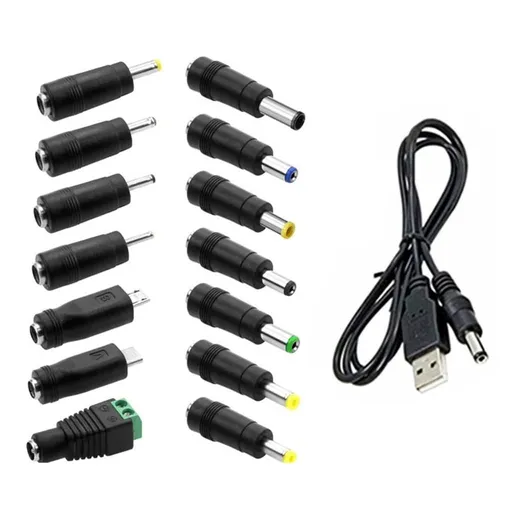 USB to DC5V Charging Cable with 14Adapters for Cameras Mini Fan and More Multiple Devices Power Adapter