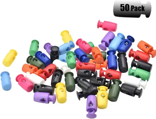 CooBigo 50pcs Plastic Assorted Colors Cord Lock Stopper Rope Ends Toggle Clip Buckle for Paracord Shoelace Sportswear Parts