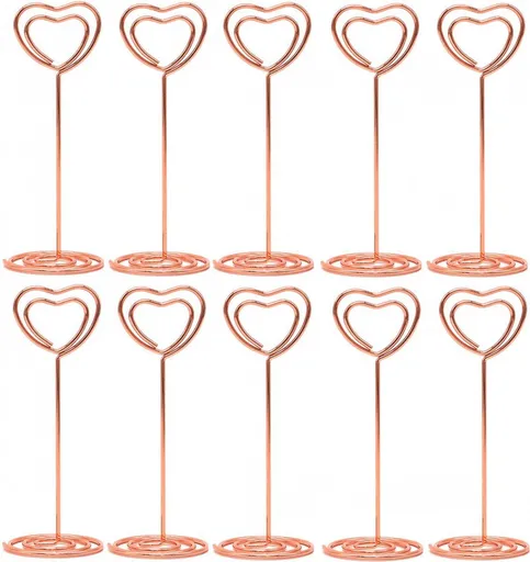 10-Pack Rose Gold Heart Wire Photo Holders, Table Number and Place Card Stands