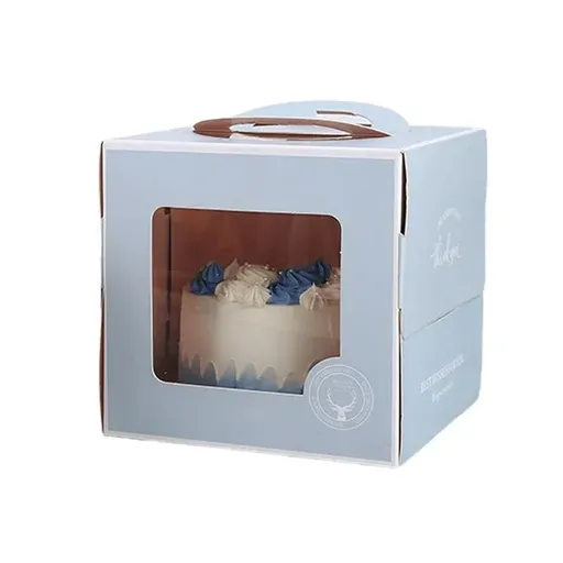 30PCS Grey Portable Cake Boxes Display Window Packing Case with Handle Birthday - 8 inch
