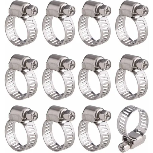 12 pcs Adjustable Stainless Steel Hose Clamp Pipe Clips Fastener (9-16Mm)